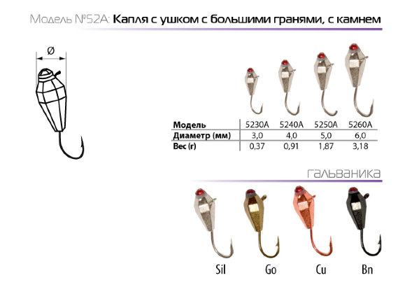 Мормышка W Spider Капля с ушком больш. грани MW-SP-5230A-CU с камнем, цена за 1 шт.